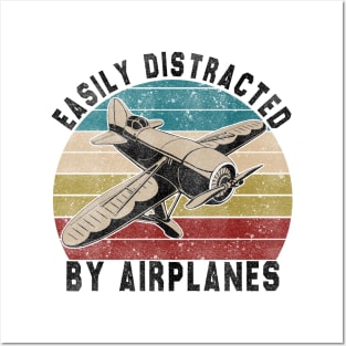 Easily Distracted By Airplanes Retro Airplane Funny Pilot Posters and Art